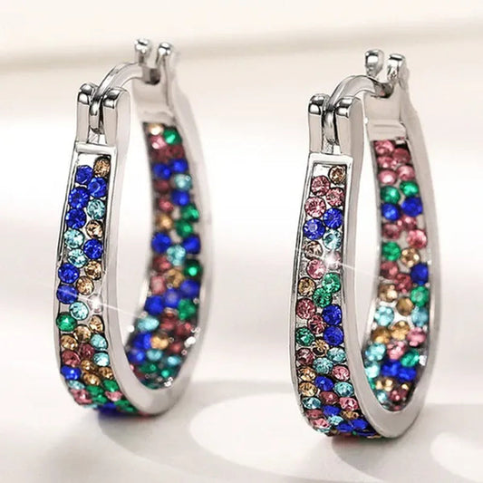 New Fashion Horseshoe Earrings Pave Setting Colored Diamonds Huggie Earrings for Women Wedding Party Jewelry