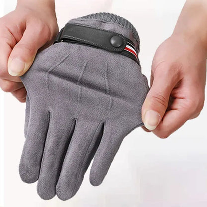 Men's Winter Gloves Suede Warm Split Finger Gloves Outdoor Sport Driving Buckle Design Male Touch Screen Mittens
