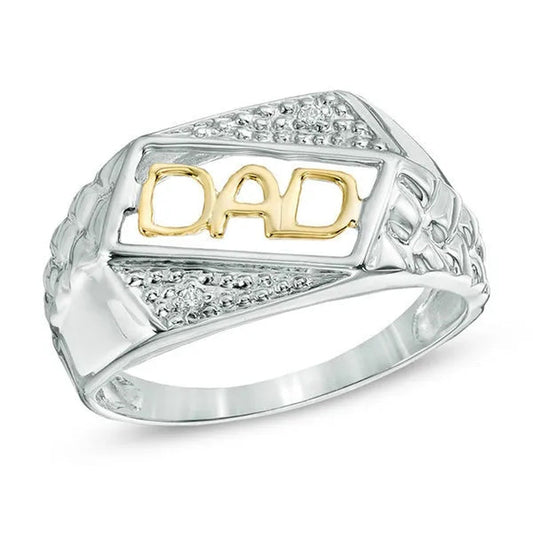 Men's White Sapphire Gemstones "DAD" Ring in 925 Sterling Silver Ring
