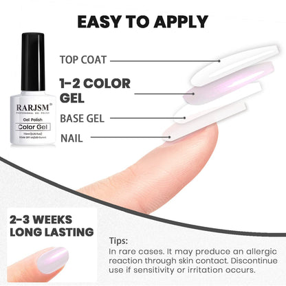 Pearl Gel Nail Polish Set Clear Shell Glitter Gel Polish 6 Colors Pearlescent Pink White Blue Purple Silver Gold Shimmer Mermaid Swirl Thread Effect LED UV Soak Off Curing Requires Home Salon
