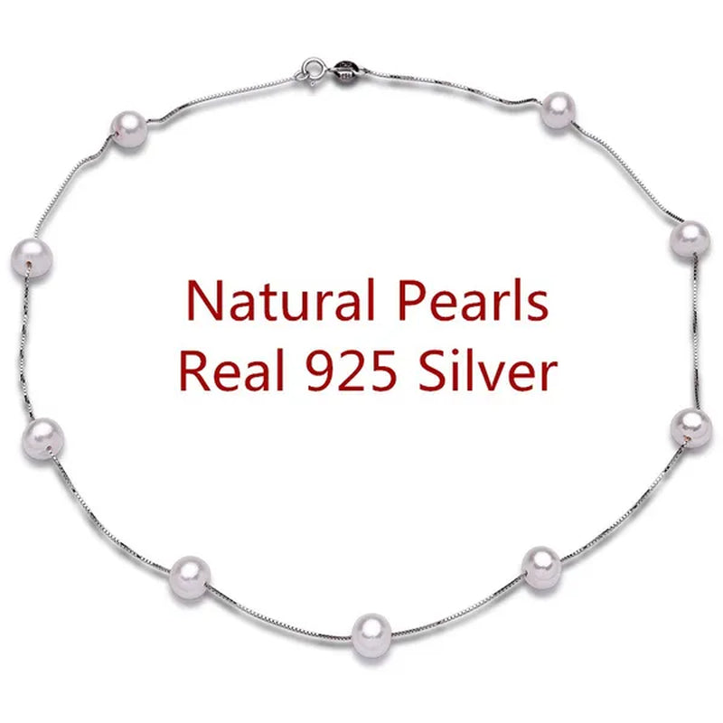 Natural White Freshwater Pearl Real 925 Sterling Silver Chain Necklace for Women Party Gifts Fine Jewelry