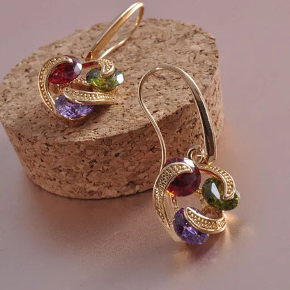 Women's Gold Plated Ruby/Peridot/Amethyst Drop/Dangle Hook Earrings Wedding Jewelry