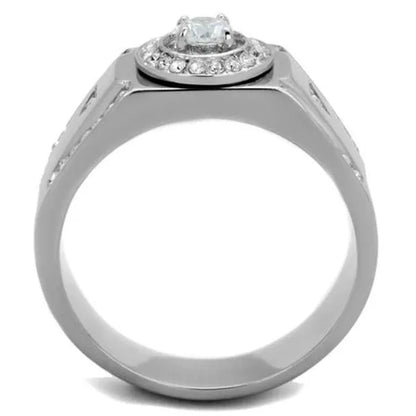 Men's .50 Ct Round Cut Simulated Diamond Silver Stainless Steel Ring Size 8-13