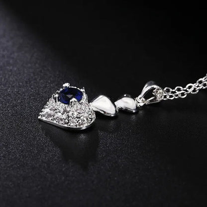 Woman Party Wedding Jewelry Sets 925 Sterling Silver Blue Crystal Heart Pendant Necklace Earrings Classic Fashion Gift