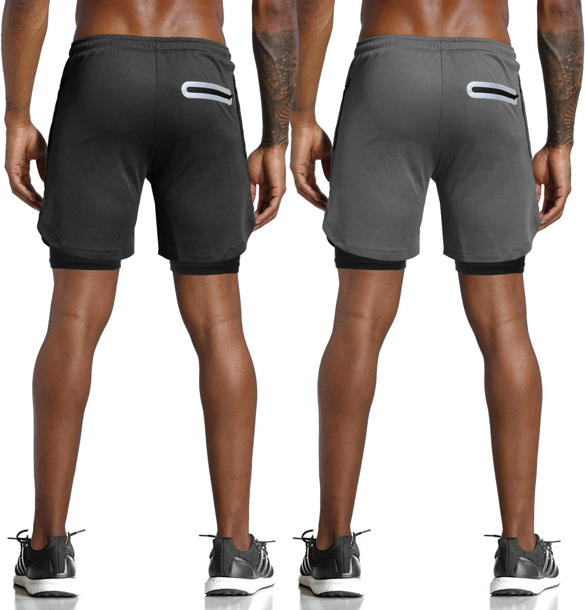 Men'S 2 in 1 Workout Running Shorts Lightweight Training Yoga Gym 7" Short with Zipper Pockets