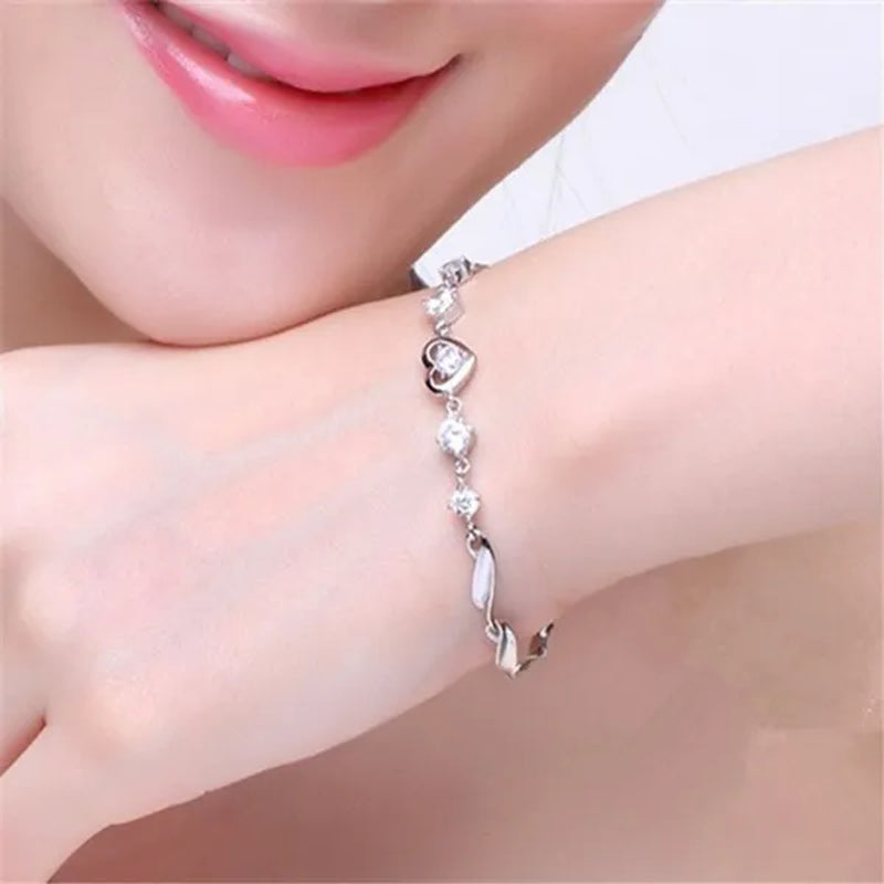 925 Sterling Silver Heart-shaped Amethyst Bracelet Ladies Fashion Jewelry Christmas Gift