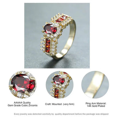 Exquisite Retro 18K Gold Natural Garnet Red Ruby Gemstone Ring Anniversary Gift Romantic Bride Engagement Wedding Party Bands Fine Jewelry
