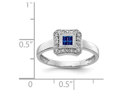 1/7 Carat (ctw) Natural Blue Sapphire Ring in 14K White Gold with Diamonds