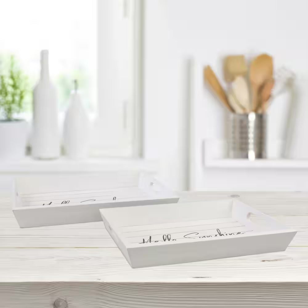 White Wooden Trays (Set of 2)