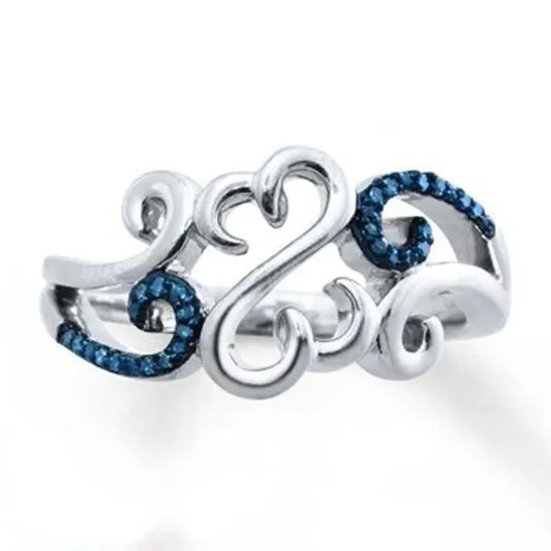 Trendy Heart Filigree Sapphire for Women Engagement Wedding Rings Jewelry Gift