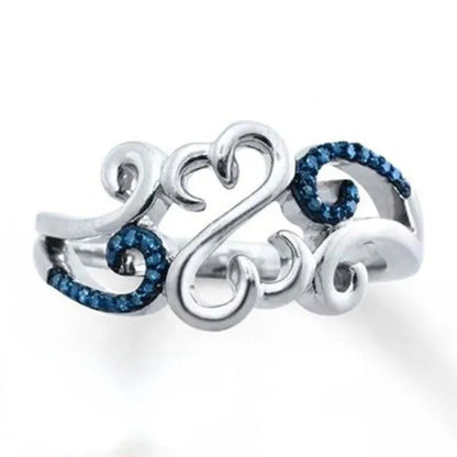 Trendy Heart Filigree Sapphire for Women Engagement Wedding Rings Jewelry Gift