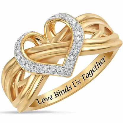 "Love Tie Us Together Diamond Ring" Gorgeous Ladies Fashion   Natural Stone Ring White Wedding  Double Heart Diamond Ring Birthstone Bridal Engagement Heart Ring Jewelry