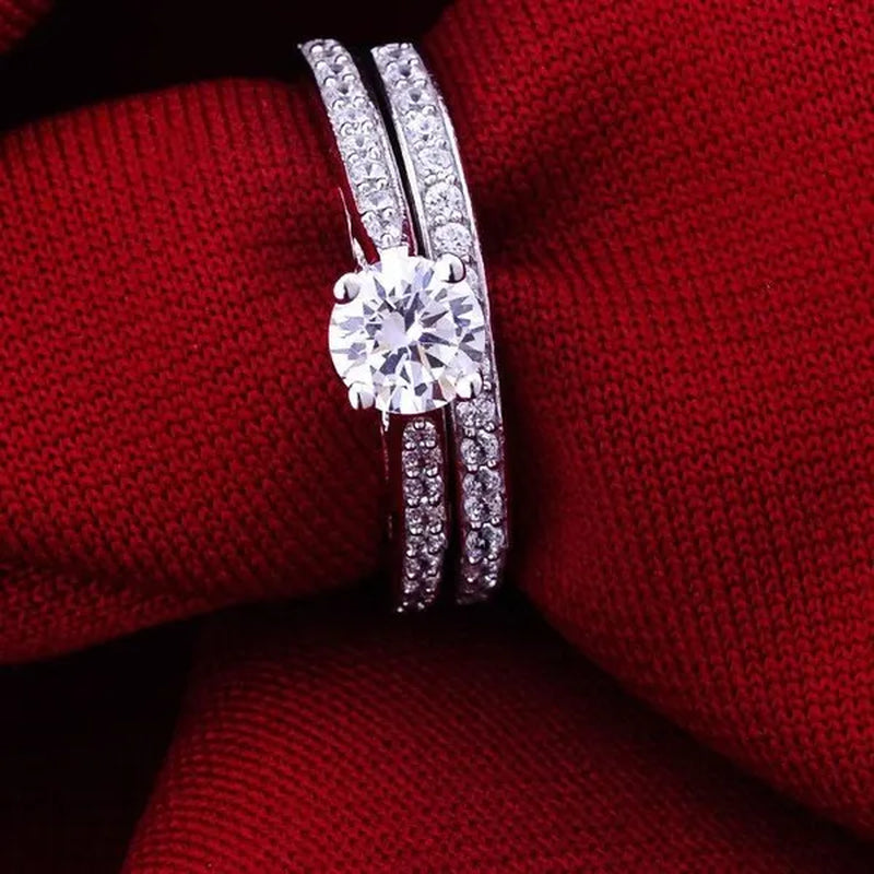 1.3Ct Cubic Zirconia Anniversary Wedding Band Engagement Solitaire Ring Bridal Sets 925 Sterling Silver
