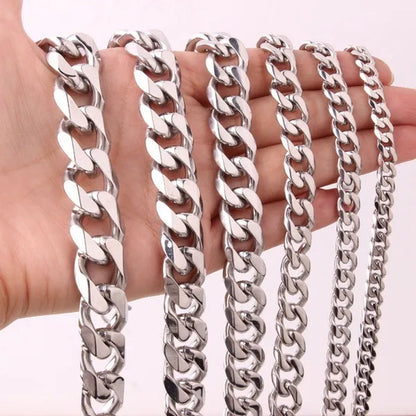 5/7/10/12/15mm Men's and Women's Chain Stainless Steel Silver Cuban Link Curb Chain Necklace or Bracelet