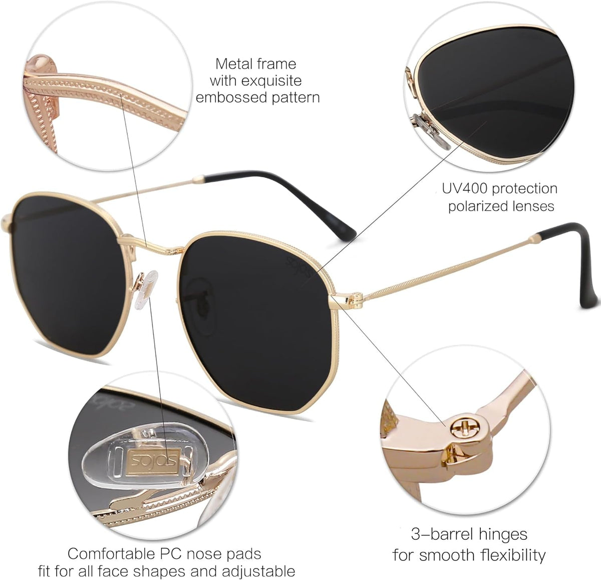 Square Polarized Sunglasses for Women Men Small Hexagonal Polygon Shades SJ1072