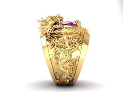 Golden dragon inlaid ruby ring