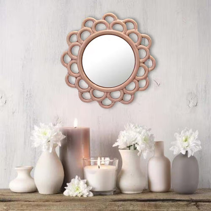 9 In. X 9 In. Decorative round Pink Dusty Rose Cutout Ceramic Wall Hanging Mirror