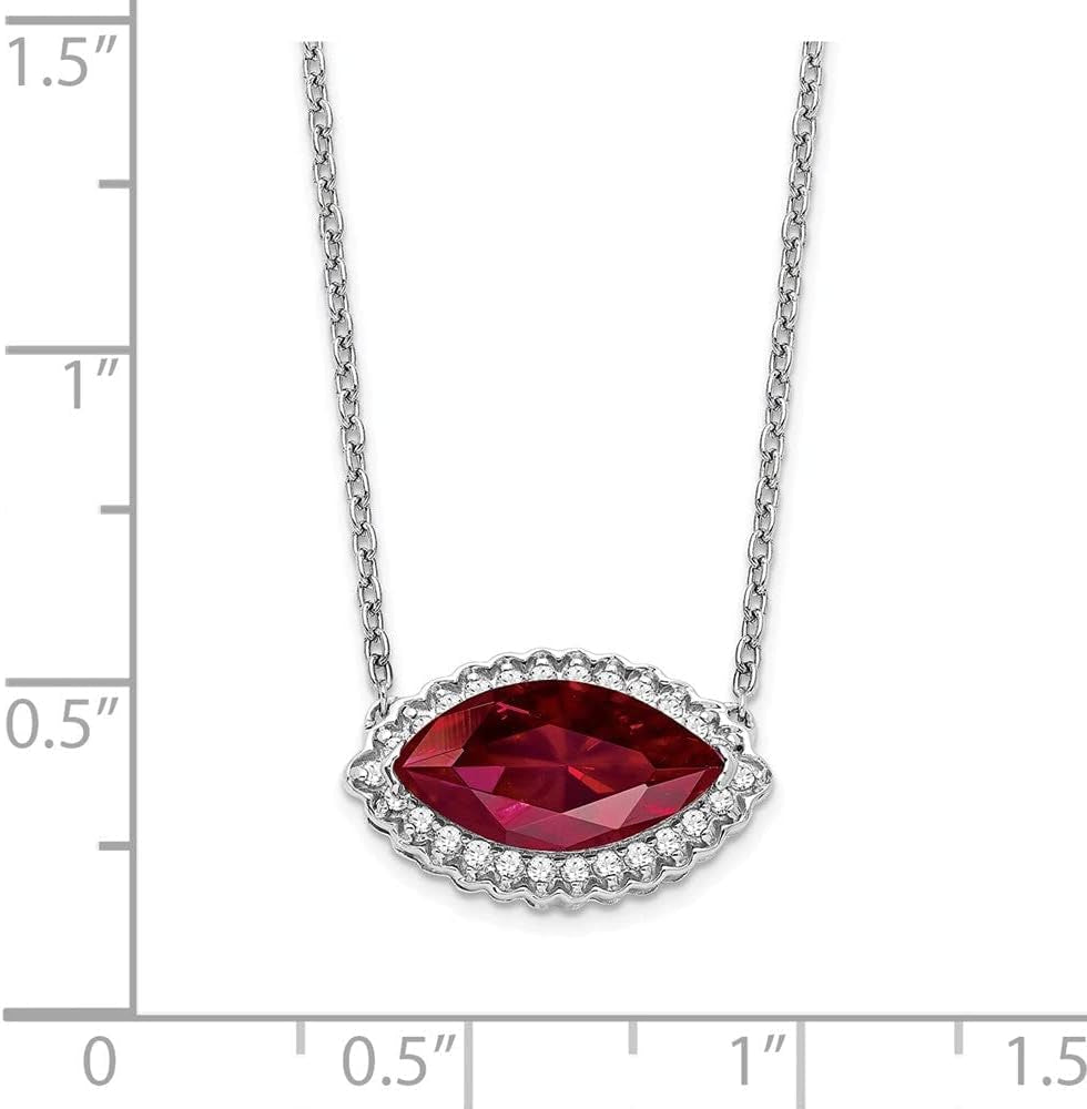 14K White Gold Marquise Created Ruby/Diamond 18In. Halo Necklace GLD-AZ-PM7229-RU-016-WA