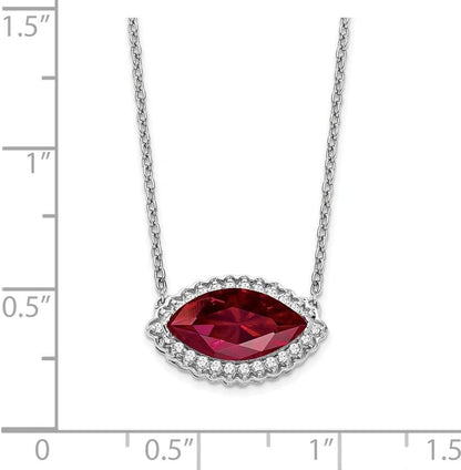 14K White Gold Marquise Created Ruby/Diamond 18In. Halo Necklace GLD-AZ-PM7229-RU-016-WA