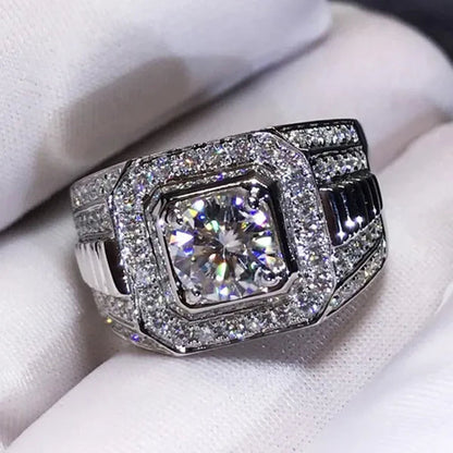 Luxurious Glod Filled 925 Sterling Silver Mens Ring Natural Gemstones Ring for Men Wedding Band Engagement Diamond Ring Fine Jewelry Christmas Gift