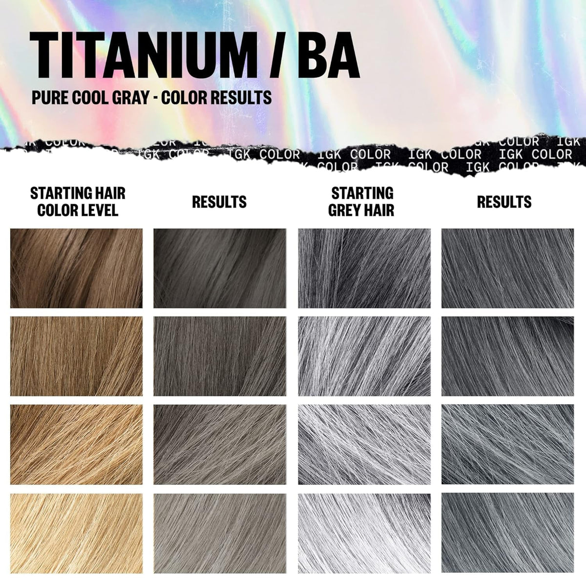 Permanent Hair Color Kit | BA Titanium - Pure Cool Gray | 100% Gray Color Coverage + Strengthen + Shine | Ammonia Free