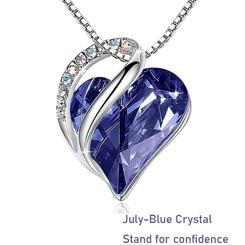 Love Heart Crystals Pendant Necklace January To December Birthstone Jewelry for Woman Blue Crystal Choker Necklace for Bridal Wedding Necklace Valentine's Day  Mother's Day Wife's Anniversary Gift
