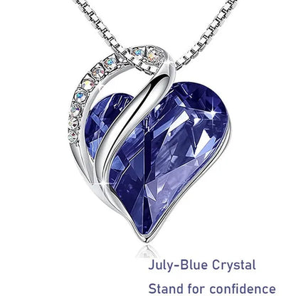 Love Heart Crystals Pendant Necklace January To December Birthstone Jewelry for Woman Blue Crystal Choker Necklace for Bridal Wedding Necklace Valentine's Day  Mother's Day Wife's Anniversary Gift