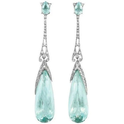 925 Sterling Silver Natural Gemstone Aquamarine Earrings Bride Wedding Engagement Fine Jewelry For Women Gifts