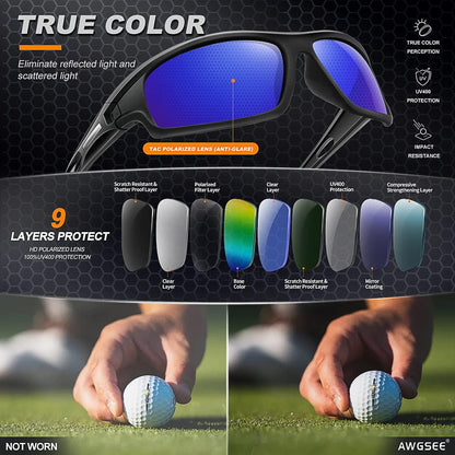 Polarized Sports Sunglasses for Men 100% UV Protection Wrap Around Unbreakable Sun Glasses for Fishing Driving