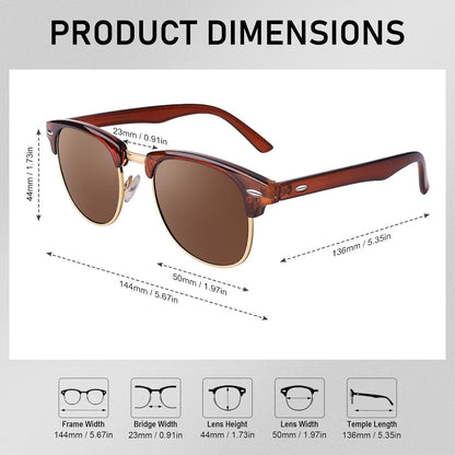 Classic Horn Rimmed Semi Rimless Polarized Sunglasses for Men Women GQO6