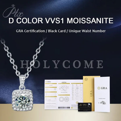 HOLYCOME 100% Real Moissanite Flower Necklace 14K Gold Plated Sterling Silver Necklace for Women VVS Diamond Square Necklace Pendant Jewelry