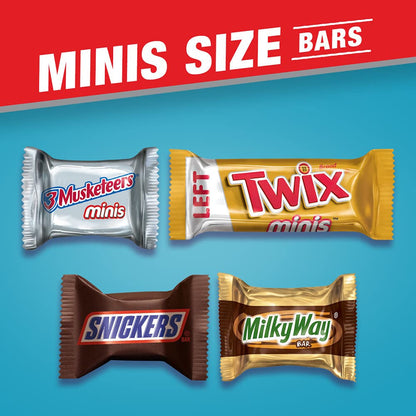 SNICKERS, TWIX, 3 MUSKETEERS & MILKY WAY Individually Wrapped Variety Pack Minis Chocolate Candy Bars Bulk Assortment, 67.2 Oz Bag