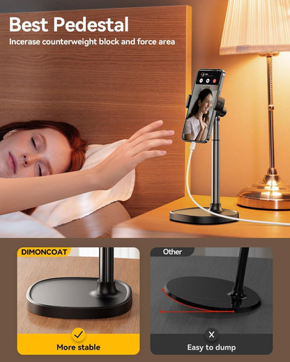Phone Stand for Desk, Angle Height Adjustable Phone Holder for Desk, Aluminum Alloy Universal Iphone Stand Holder, Retractable Cell Phone Stand Recording Office for Iphone 16 15 Pro Max Plus