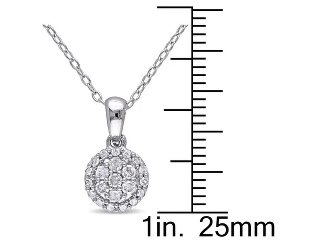 1/4 Carat (ctw I-J, I2-I3) Diamond Cluster Halo Pendant Necklace with Chain