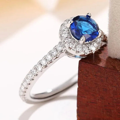 Bridal Engagement Rings Proposal Gift Blue Sapphire Cubic Zirconia Rings for Women Wedding Ring Accessories