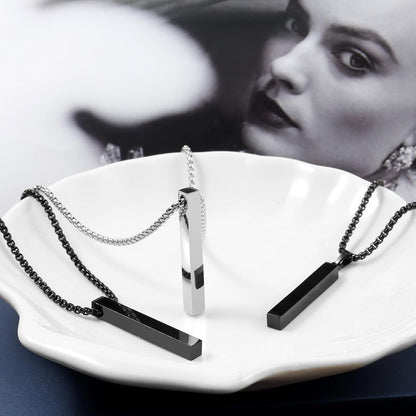 Bar Pendant Necklace for Men Stainless Steel Box Chain Pendant Men’S Necklace Jewelry Length 22Inch