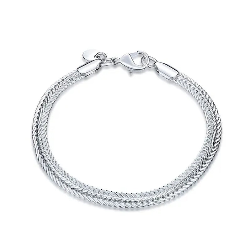 FASHION 925 Sterling Silver Men Party Jewelry Men's Foxtail Chain Necklace Bracelet Jewelry Set