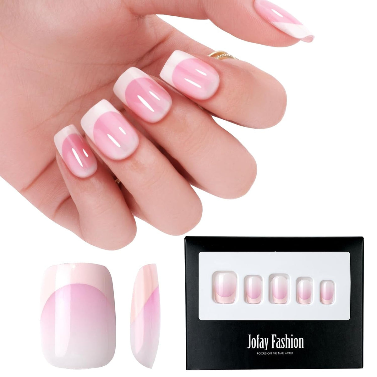 White Press on Nails Short,  Square Solid Color Fake Nails with Glue, Reusable & Natural Acrylic False Nails Stick on Nails for Women Girls Gift, Gel Nail Kit, 24pcs