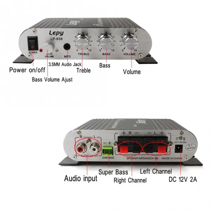 200W Mini Hi-Fi 2.1 Amplifier Amp Booster Radio MP3 Stereo Audio for Car Home US