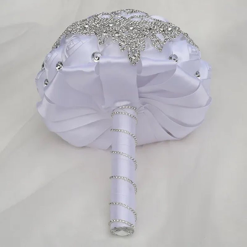 21CM Creative Ribbon Silk Rose Bride Holding Flowers Rhinestone Brooch Tassel Wedding Bouquet Wedding Party Bridal Bouquet Photography Props