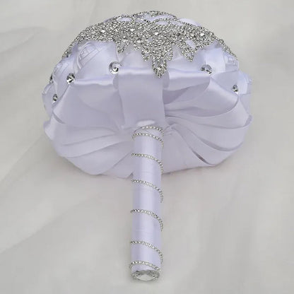 21CM Creative Ribbon Silk Rose Bride Holding Flowers Rhinestone Brooch Tassel Wedding Bouquet Wedding Party Bridal Bouquet Photography Props
