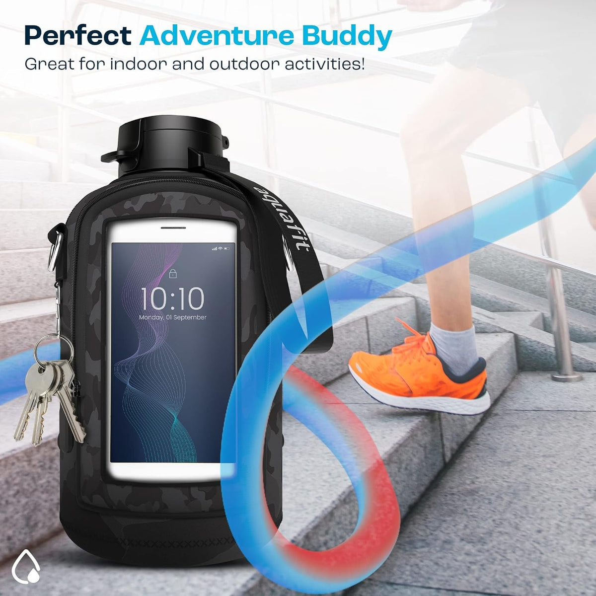 64 Oz Water Bottle with Time Marker - BPA Free Half Gallon Water Bottle with Straw - Gym Water Bottle with Handle, Gallon Water Jug, Big Water Bottle, Large Water Bottle (Camo, 64 Oz with Sleeve)
