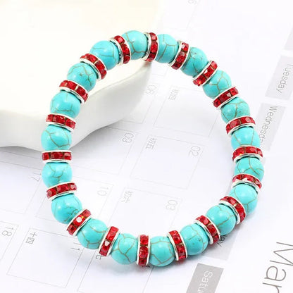 Blue turquoise and green point hand natural Vintage bracelet rhinestone rope men's and women's elastic casual bracelet prayer yoga pendant jewelry