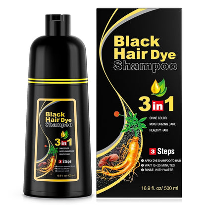 Black Hair Dye Shampoo 3 in 1 Hair Color Shampoo for Women & Men for Gray Hair Coverage for Instant Herbal Natural Champu Para Canas Mujer