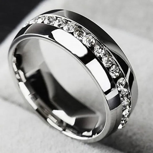 Men Women Couple Stainless Steel Wedding Diamond Ring Titanium Engagement Band