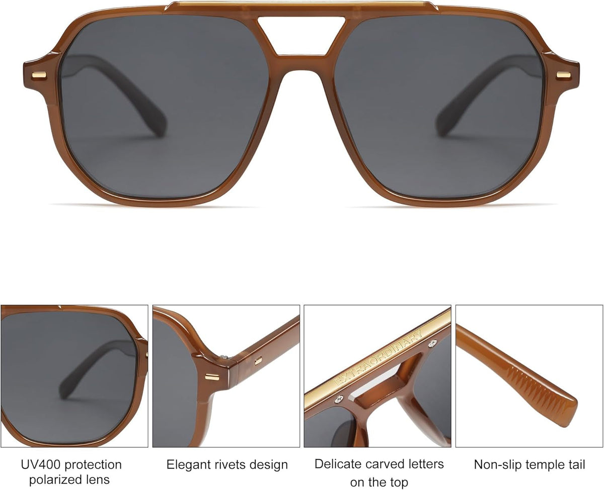 Retro Trendy Aviator Polarized Sunglasses Men Women Vintage 70S Square Stylish Frame Sun Glasses SJ2283