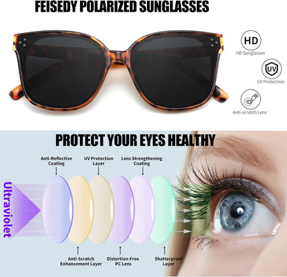 Retro Square Polarized Sunglasses Women Men Vintage Minimalist Shades B2600