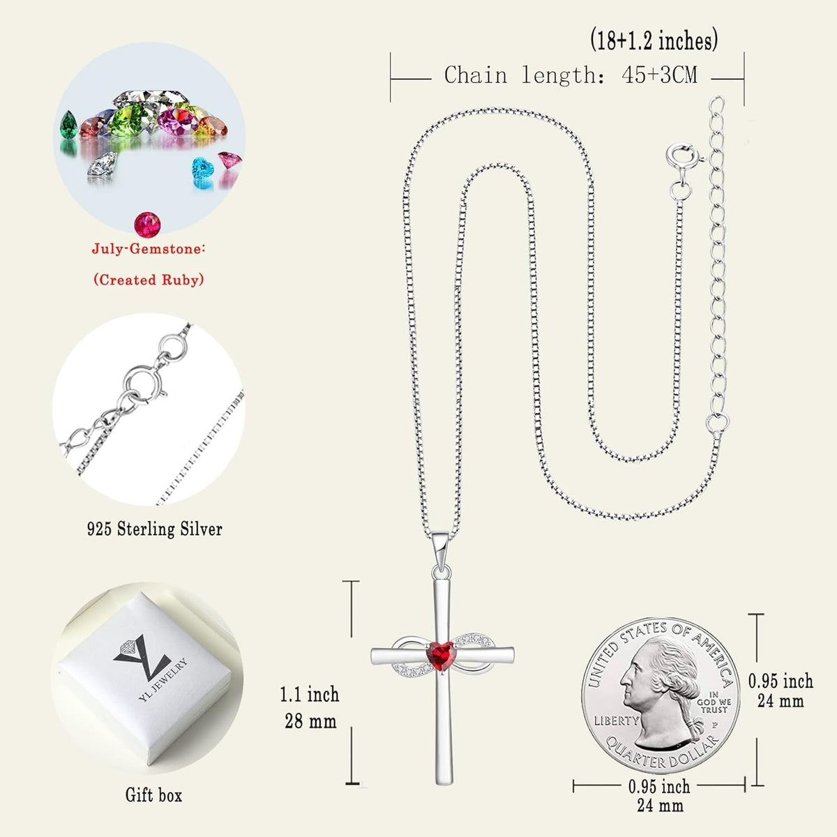 Infinity Cross Necklace Sterling Silver Crucifix Pendant Gemstones Criss Jewelry for Women