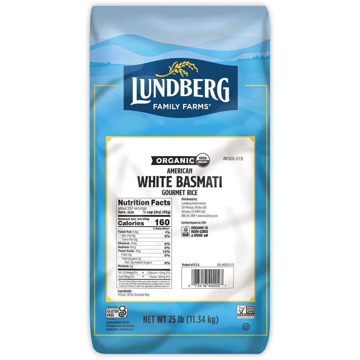 Basmati Rice, Organic Long Grain White Rice - Non-Sticky, Fluffy, Nutty, Aromatic Rice, Vegan Food, Healthy Meals, Gluten-Free Rice Grown in California, 25 Lbs