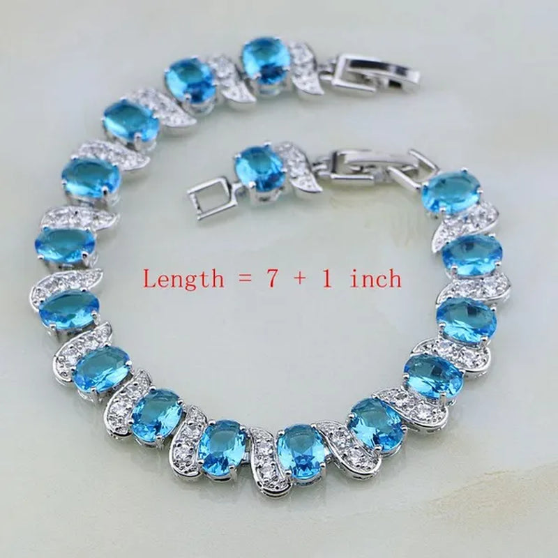 925 Silver Jewelry Set Classic Sky Blue White Topaz For Women Wedding Earring/Pendant/Necklace/Bracelet/Ring 4PCS